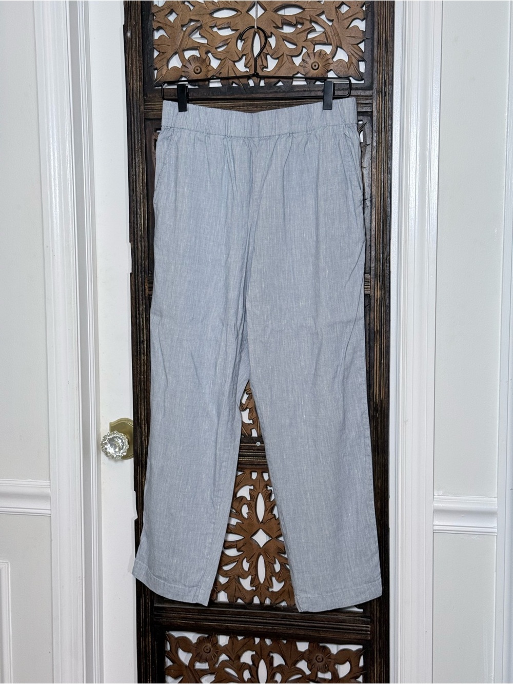 Lou & Grey Linen Blend Pull-On Cropped Pants Bundle Elastic Waist Blue Beige M - Picture 2 of 16